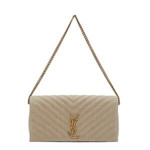 Saint Laurent Quilted Beige Shoulder Bag with Gold Chain